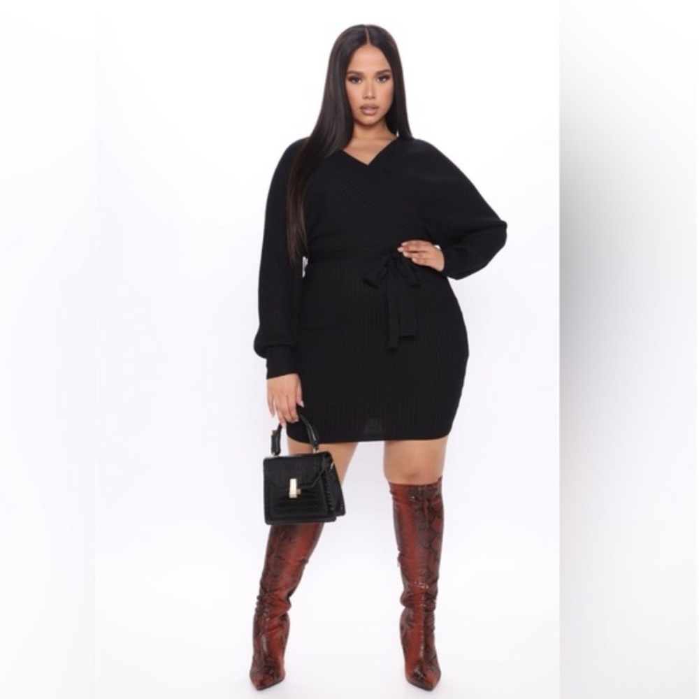 Black Body-con Sweater Dress- Madison Grey